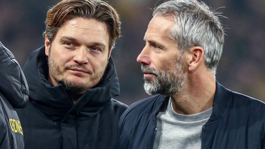 Marco Rose und Edin Terzic bei einem Bundesliga-Spiel im Jahr 2023.