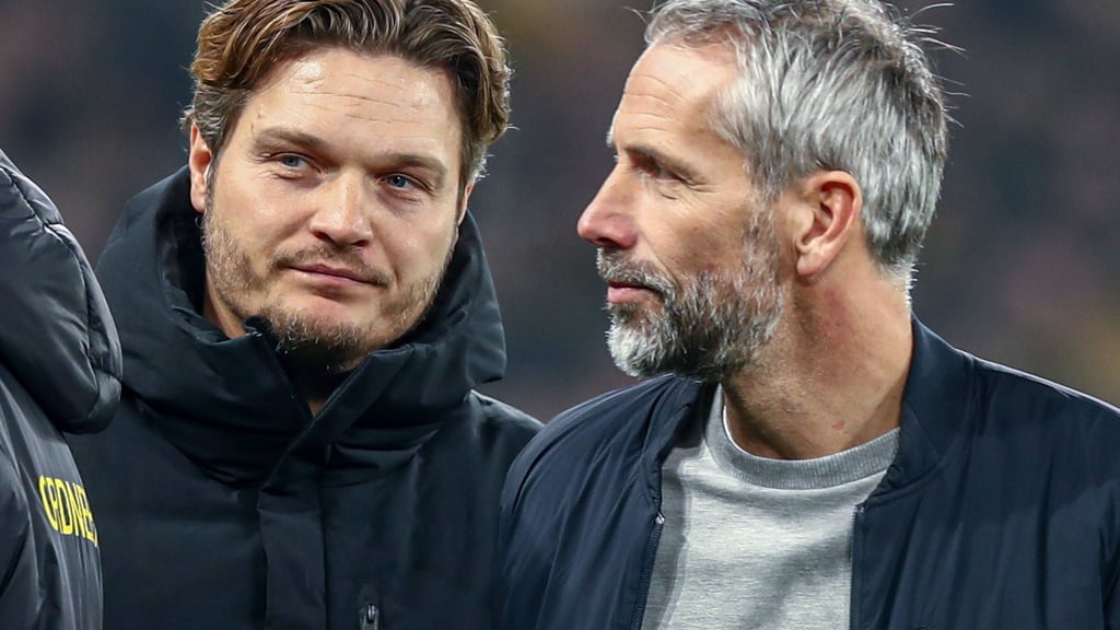 Marco Rose und Edin Terzic bei einem Bundesliga-Spiel im Jahr 2023.