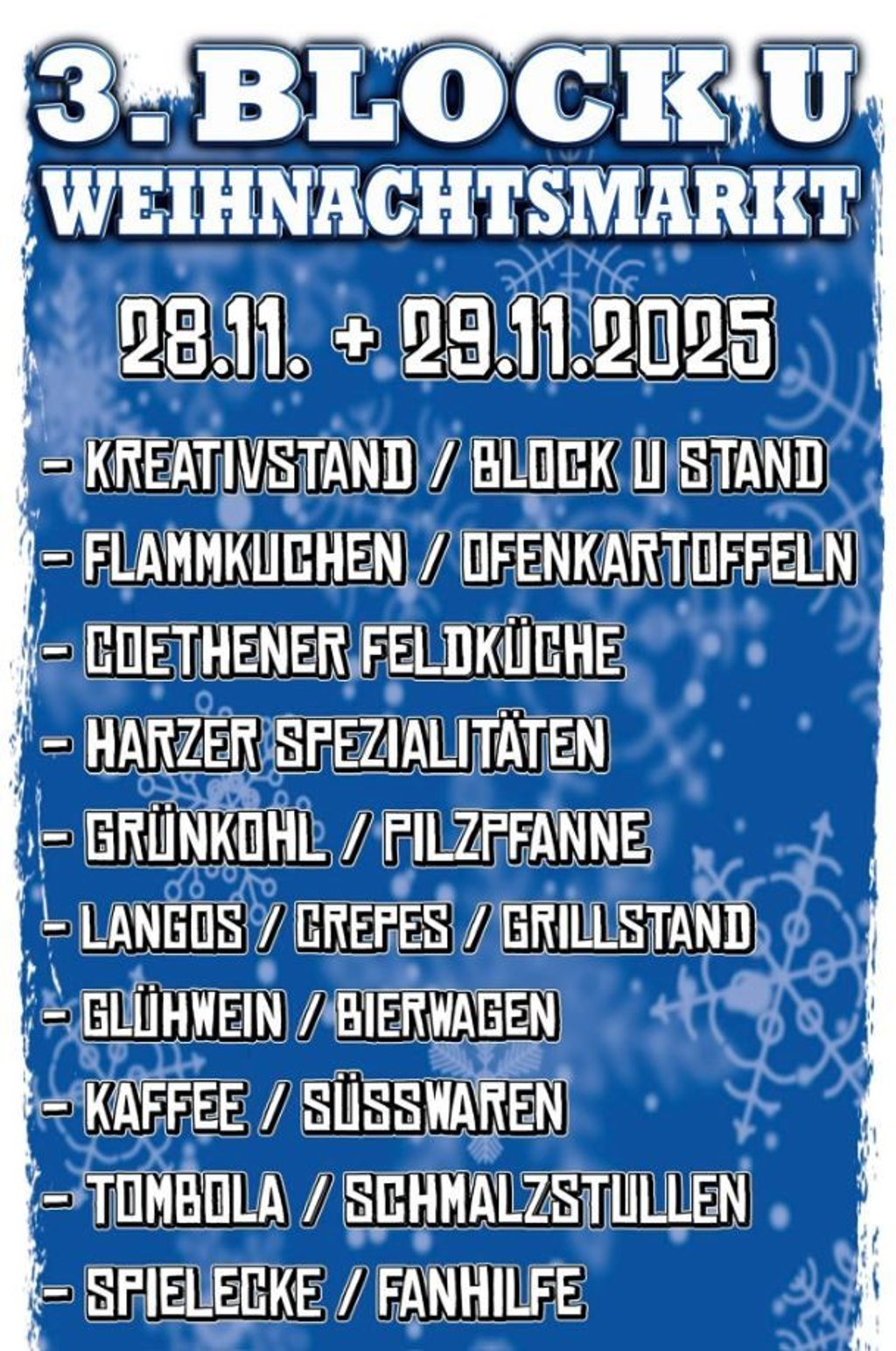 Der Flyer zum 3. Block-U-Weihnachtsmarkt, der am 28. und 29. November an der Avnet Arena Magdeburg stattfinden wird.