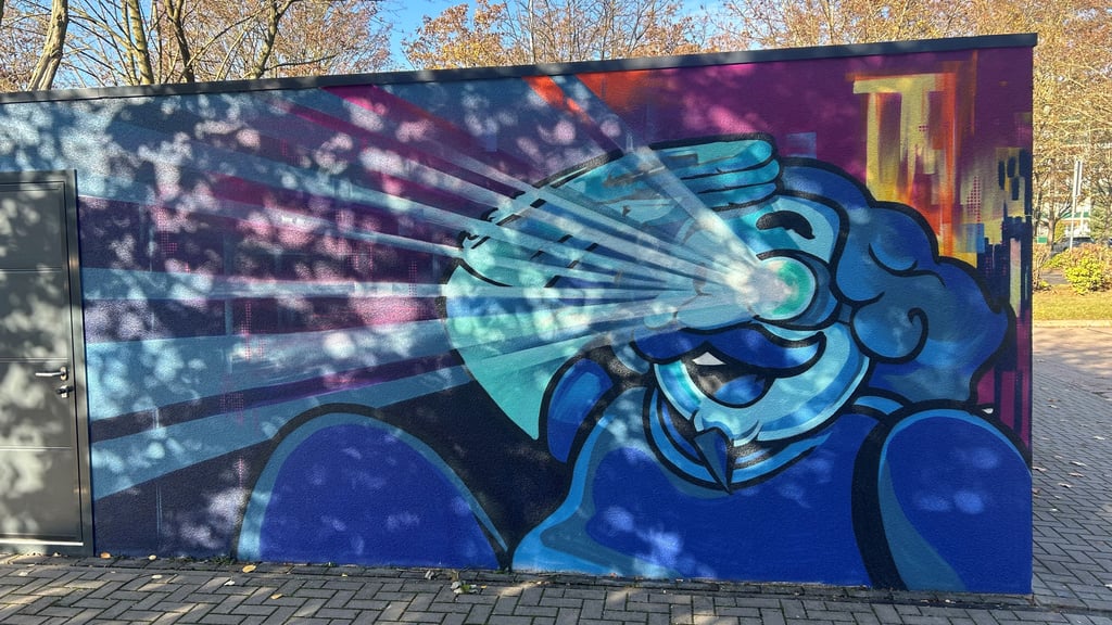 Otto von Guericke ist in verschiedenen Varianten in Magdeburg auf einer Garage zu sehen. 