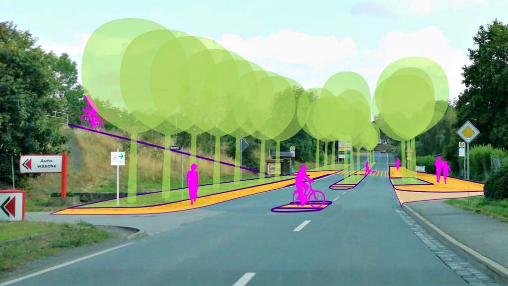 Für die Hauptstraße  im Bereich des Helbraer Neptunbades sehen die Planer Verkehrsinseln und Bäume vor.