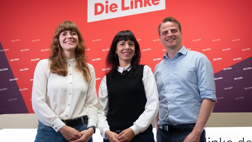 Die Linken-Landesvorsitzenden Kerstin Wolter und Maximilian Schirmer setzen fest auf die designierte Spitzenkandidatin Elif Eralp. (Archivbild)