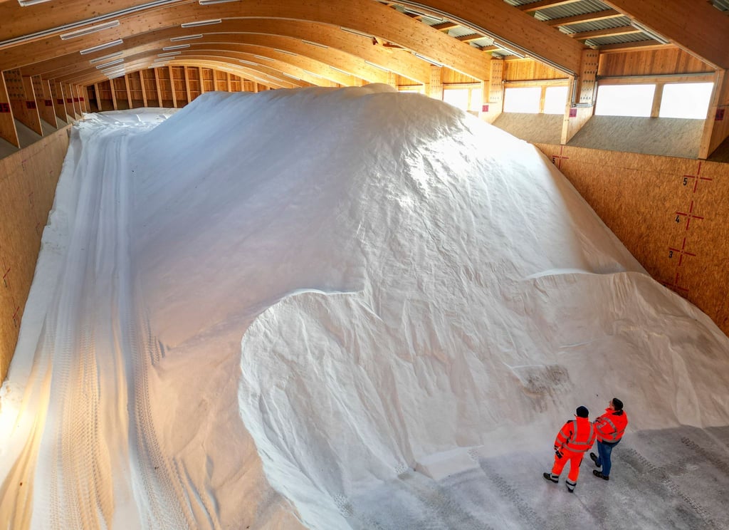 4.400 Tonnen Streusalz lagern in der Salzhalle der Stadtreinigung Leipzig.