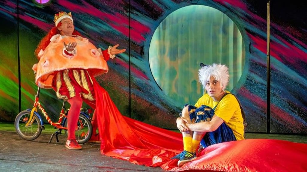 Der kleine Prinz (Lukas Franke) macht bei seiner Reise Station auf einem ganz kleinen Stern, dessen König (Tilo Werner) sich sehnlichst Untertanen wünscht.