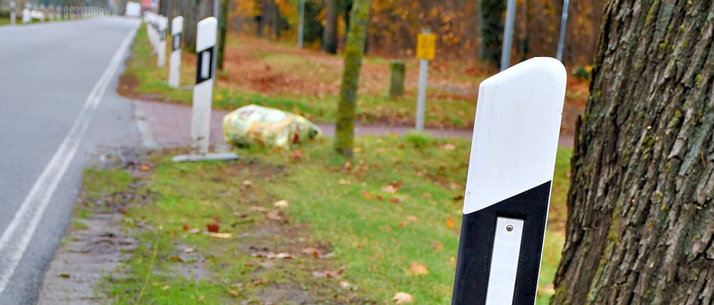 In Sanne und weiter nach Kerkuhn stehen die Leitpfosten nahe aneinander.