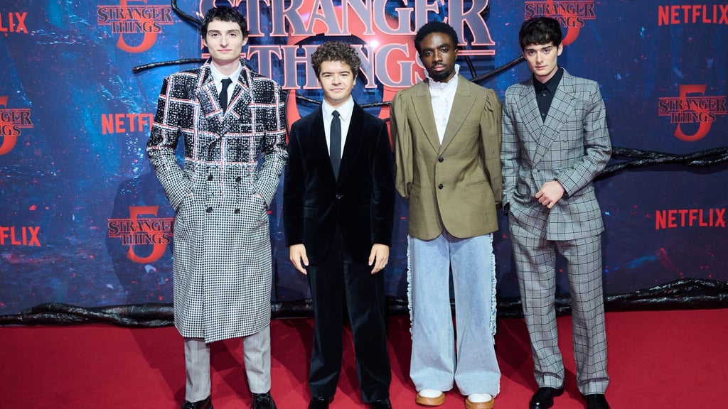 Die „Stranger Things“-Stars Finn Wolfhard (l-r), Gaten Matarazzo, Caleb McLaughlin und Noah Schnapp kamen zum Fan-Event nach Berlin.