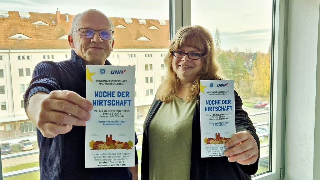 Thomas Barniske vom Unternehmensnetzwerk Altmark und Katja Bricke, Geschäftsführerin des Gründerzentrums BIC Altmark, veranstalten erstmals eine Woche der Wirtschaft in Stendal.
