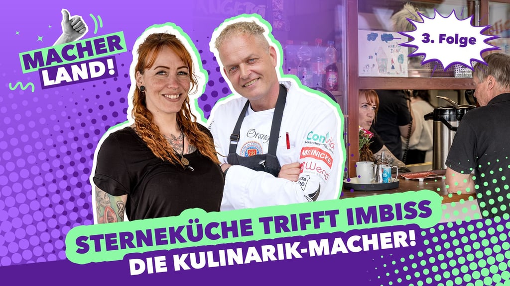 Zwei Geschichten, eine Leidenschaft: Vivien Eicker und Alexander Mönch geben in „Macherland“ Einblicke in ihren Alltag zwischen Imbisskult und Spitzenküche.