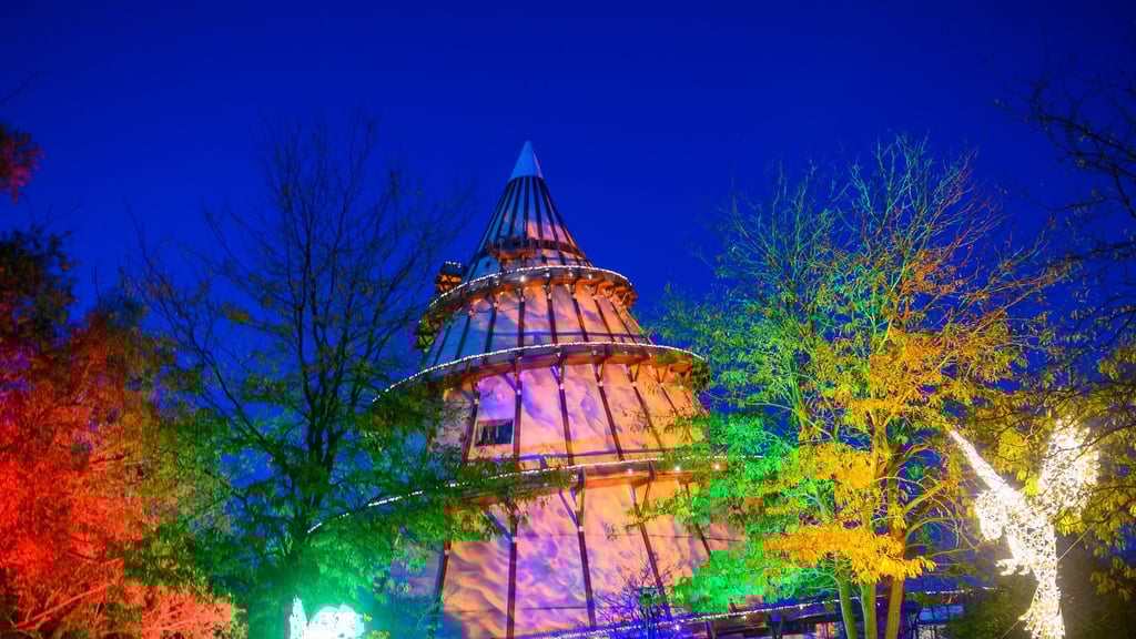Besucher des Elbauenparks gehen durch die Lichterwelt "Lumagica".