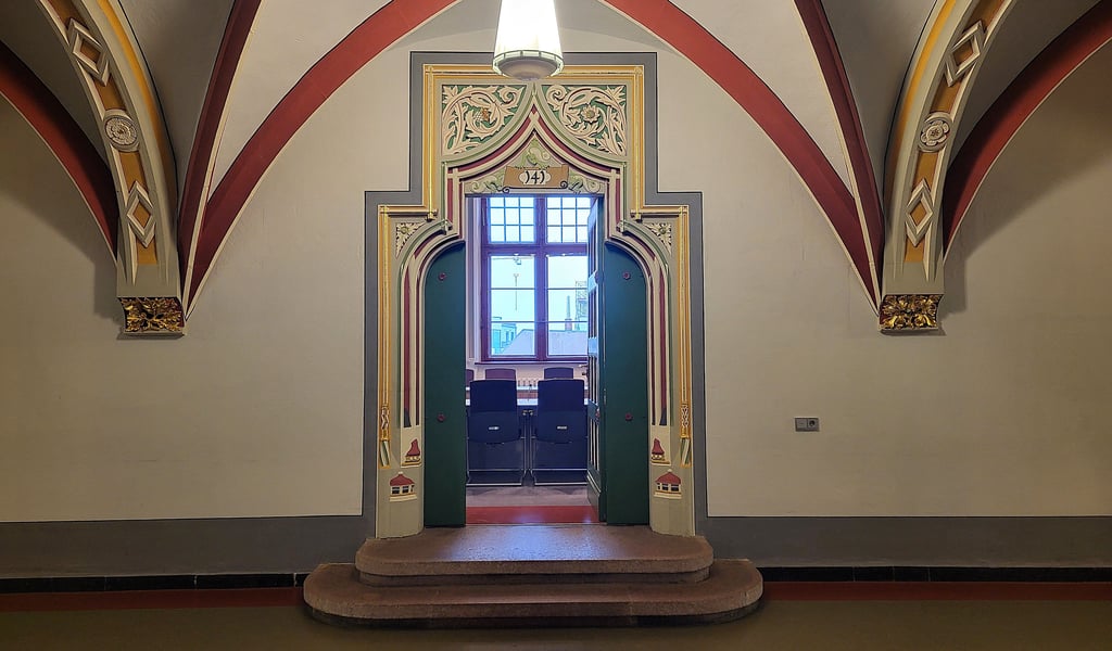 Im Saal 141 im Landgericht Halle wird der Totschlagsfall verhandelt. 