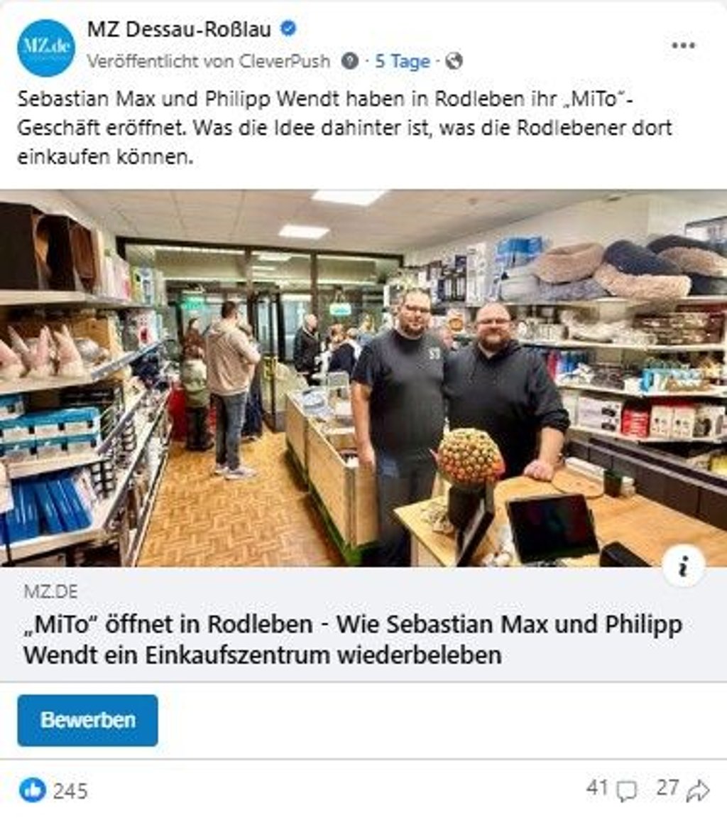 Der Facebook-Post zum neuen Laden in Rodleben hat weit über 200 Gefällt-Mir.