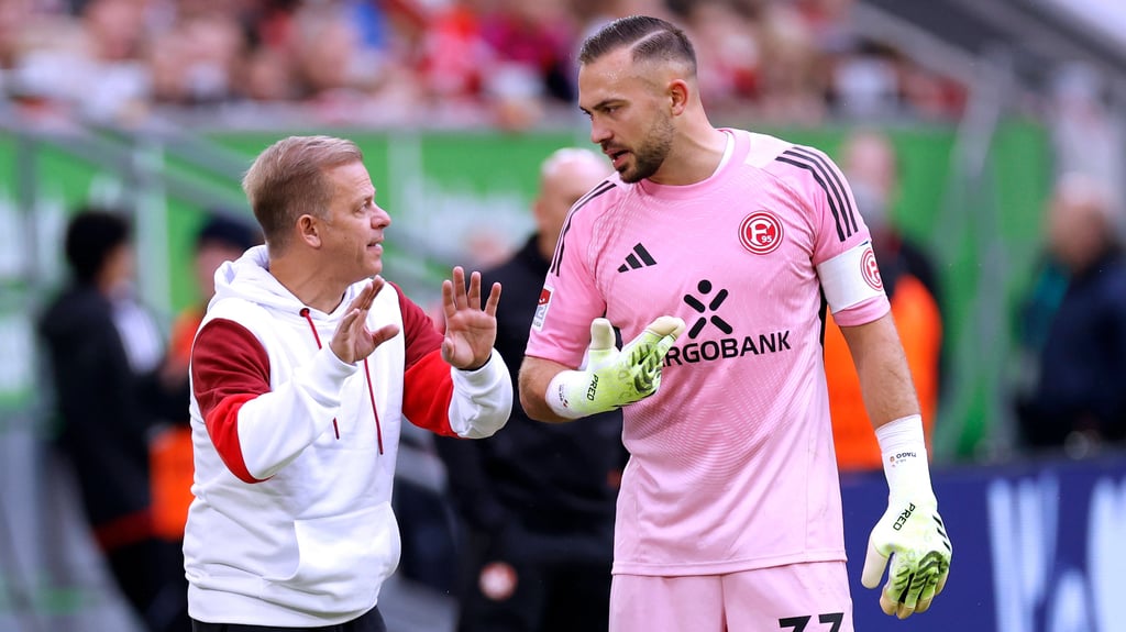 Fortuna-Trainer Markus Anfang (l.) ist noch sieglos beim neuen Verein, Kapitän Florian Kastenmeier (r.) zählte zuletzt die Mannschaft öffentlich an.