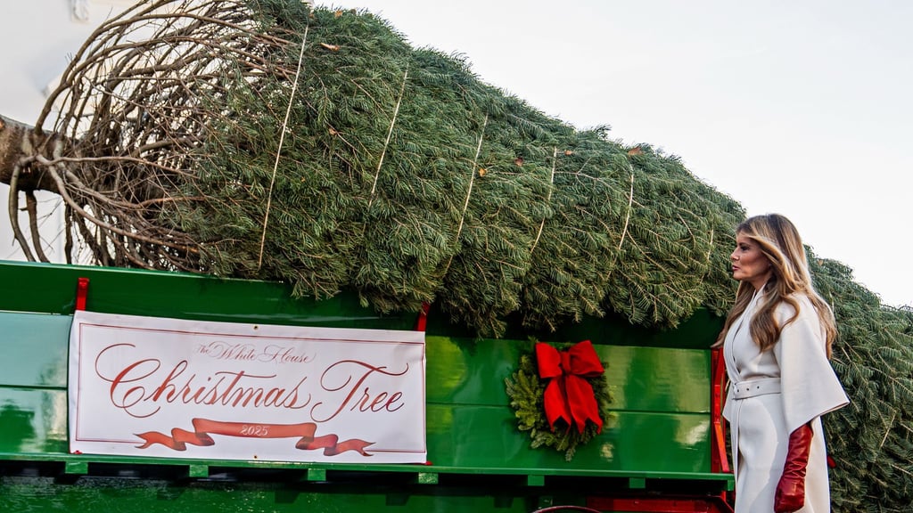 Melanie Trump nimmt den Weihnachtsbaum in Empfang.
