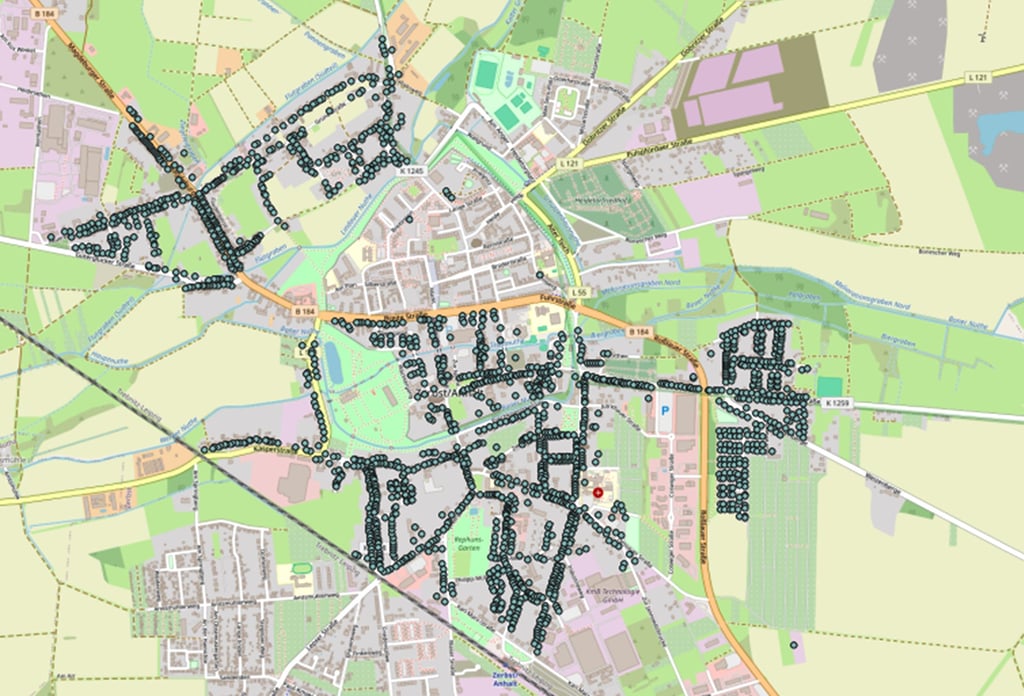 So sieht die Karte für den Ausbau mit Glasfaserkabel in Zerbst aus.