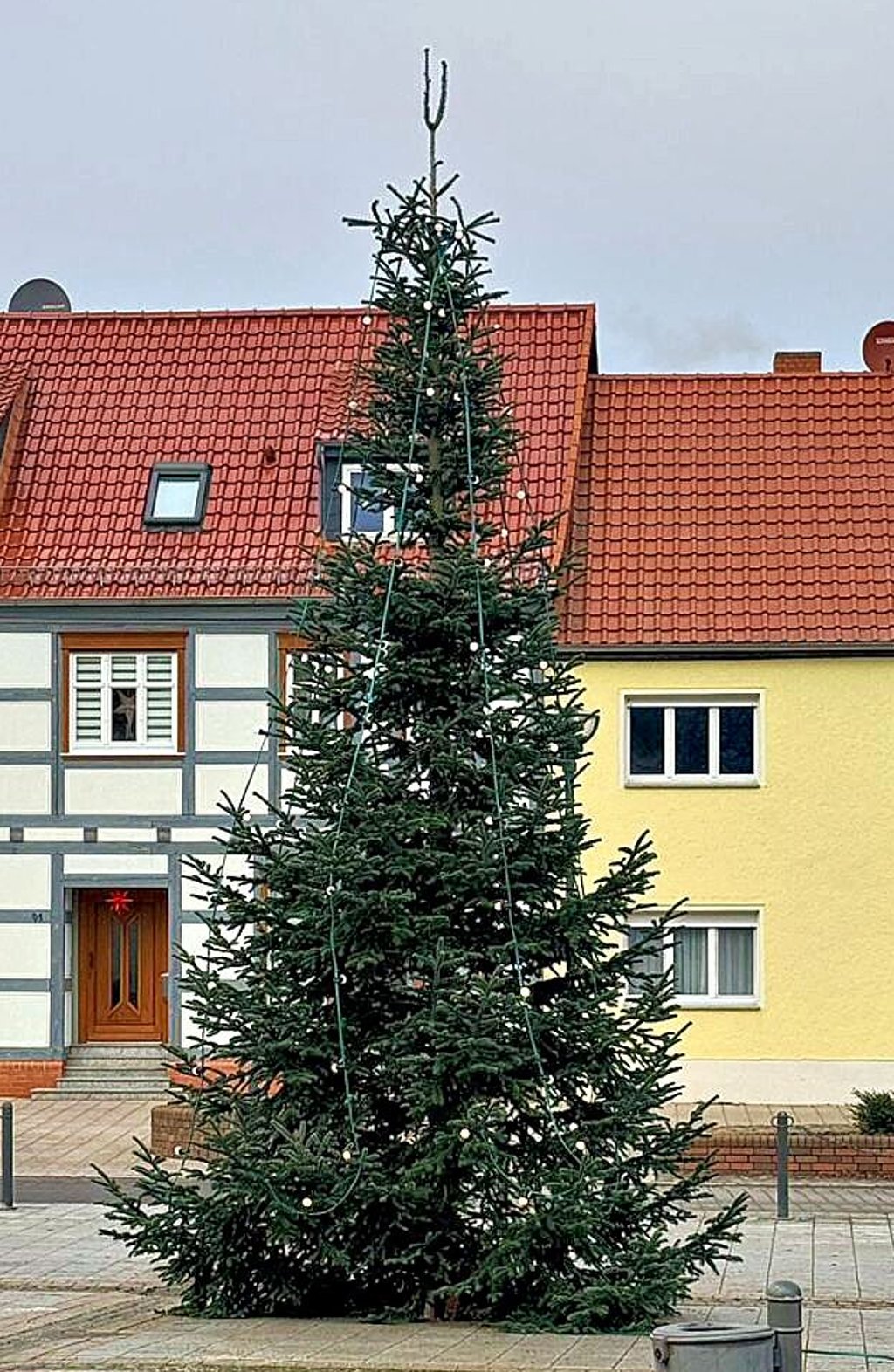 Der Weihnachtsbaum wird noch mit Paketen geschmückt.