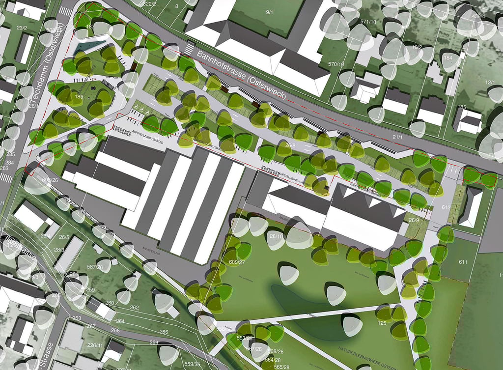 So sieht die  Idee aus für die  Umgestaltung der öffentlichen Flächen rings um das Osterwiecker Einkaufszentrum. 