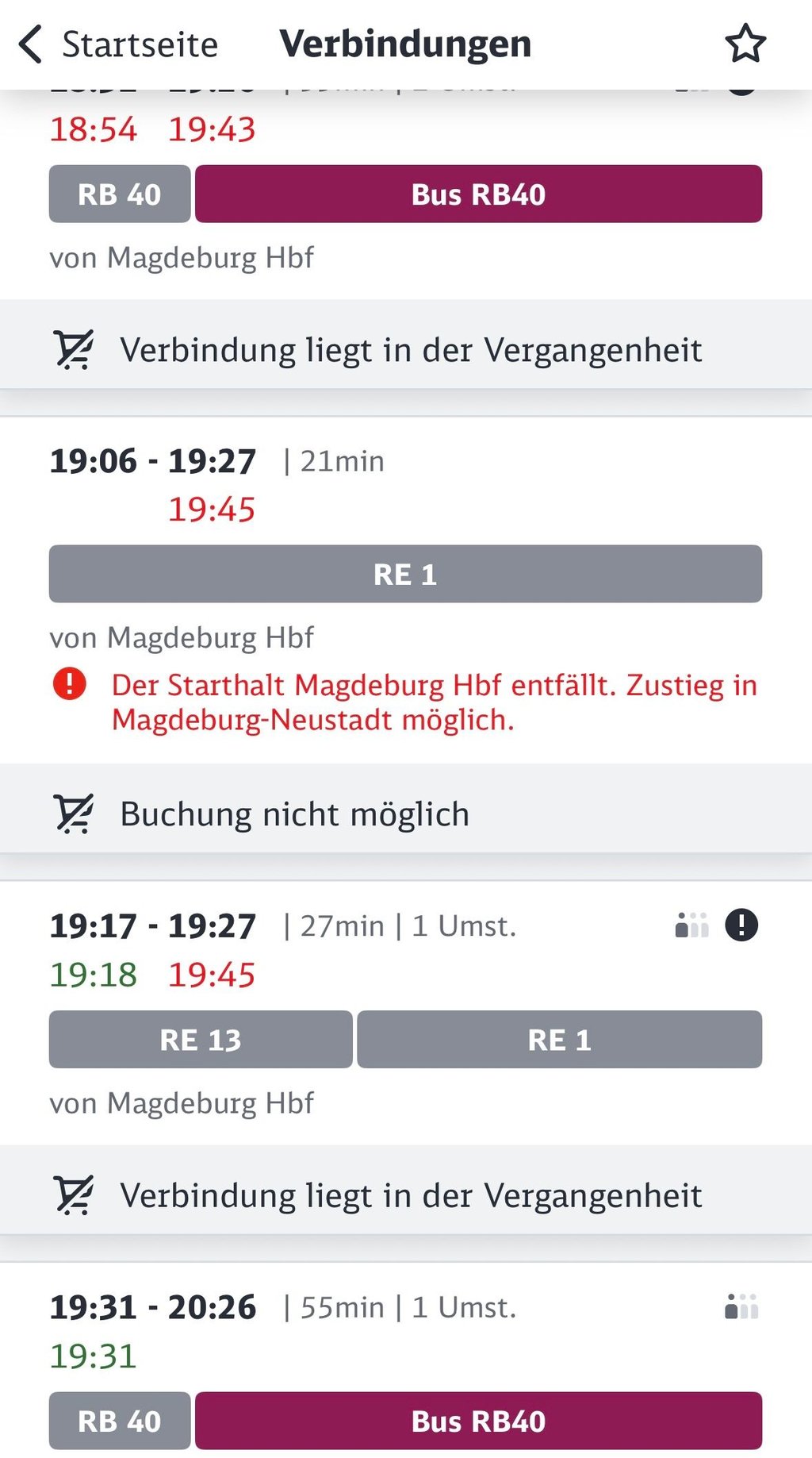 Überraschung für Fahrgäste, die am Mittwochabend mit dem Regionalexpress 1 am Magdeburger Hauptbahnhof starten wollten: Der Zug fuhr vom Bahnhof Neustadt los.