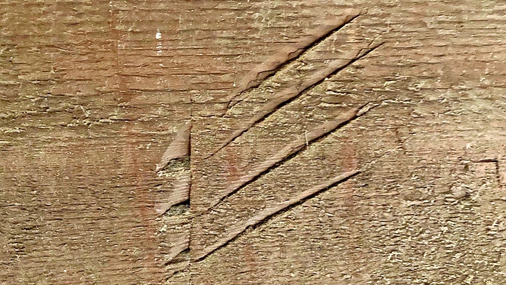 Eines der Abbundzeichen, womit die Zimmermänner des 16. Jahrhunderts die Balken markierten. Wer mit offenen Augen die 125 Stufen zum Turmumgang herauf steigt, kommt daran vorbei.