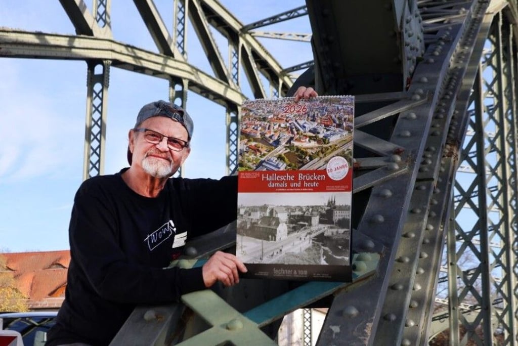 Jubiläumskalender: Fotograf Horst Fechner gibt seit 30 Jahren seinen begehrten Luftbildkalender mit historischen Halle-Motiven heraus.