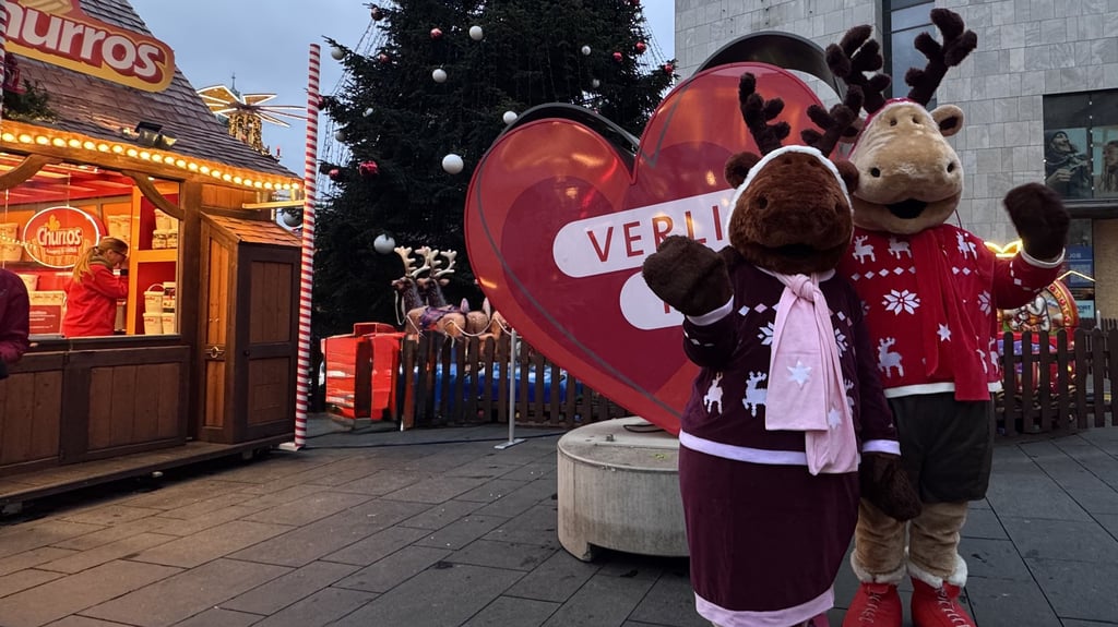 Jetzt geht es auch in Halle los mit dem Weihnachtsmarkt. Mit dabei sind wie immer die Rentiere Rudi und Finni.