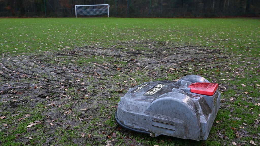 Rasenmähroboter „Robby“ hatte sich unbemerkt im Rasen festgefahren.