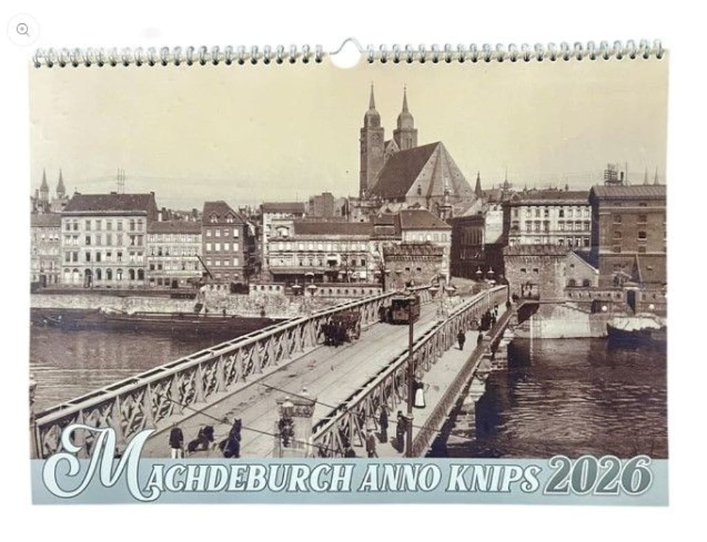 Der Wandkalender „Machdeburch anno knips 2026“ ist im Medienpunkt der Volksstimme in Magdeburg erhältlich. 