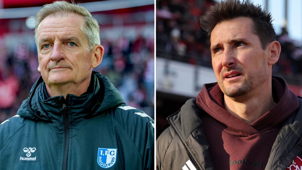 Petrik Sander, gleichberechtigter Cheftrainer vom 1. FC Magdeburg, und Miroslav Klose, Chefcoach vom 1. FC Nürnberg.