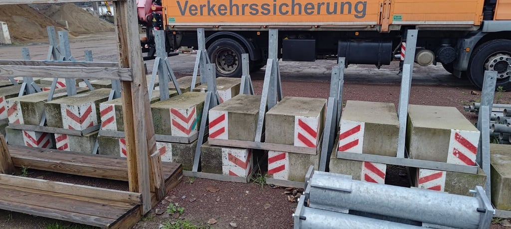 Mit diesen Betonblöcken wird der Weihnachtsmarkt in Heide-Süd in Halle gesichert.