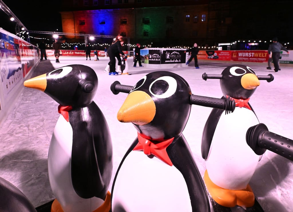 Erfurt, Weimar und Ilmenau gehören zu den Thüringer Städten, in denen im Winter Schlittschuhlaufen auf Open-Air-Kunsteisbahnen oder in Eissporthallen möglich ist.
