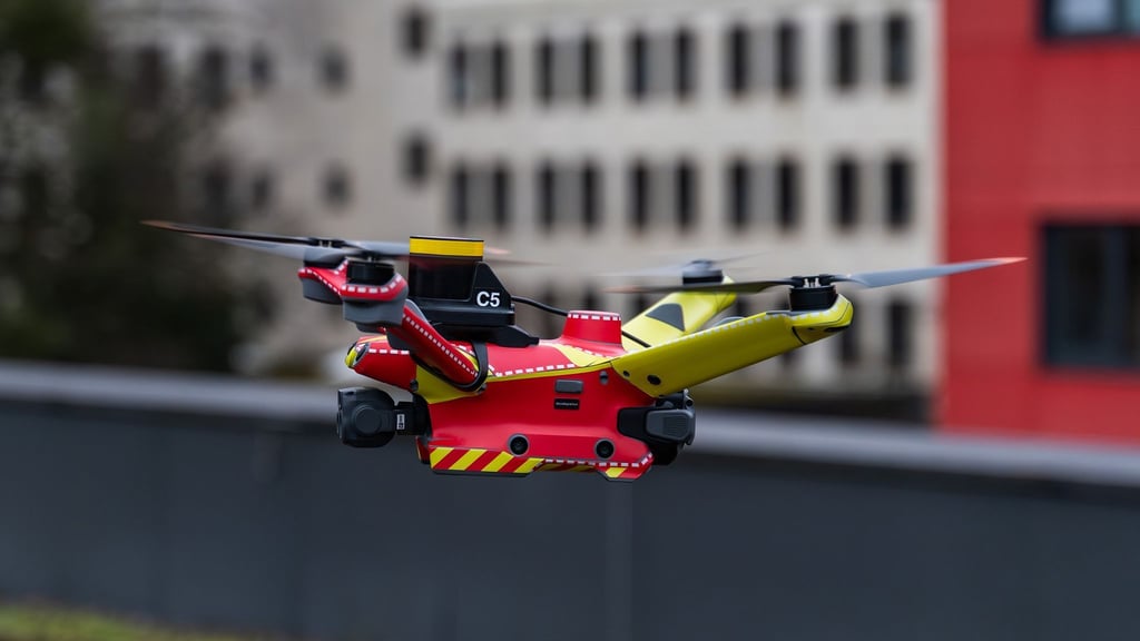 Automatisierte Drohnen sollen künftig Livebilder von Einsatzorten liefern - noch vor Eintreffen der Feuerwehr. (Handout)