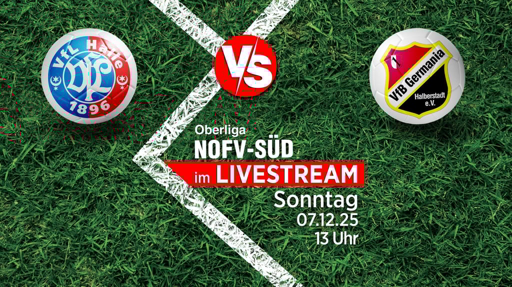 In der NOFV-Oberliga Süd trifft der VfL Halle 96 auf den VfB Germania Halberstadt. Volksstimme und Mitteldeutsche Zeitung übertragen am 7. Dezember im Livestream.