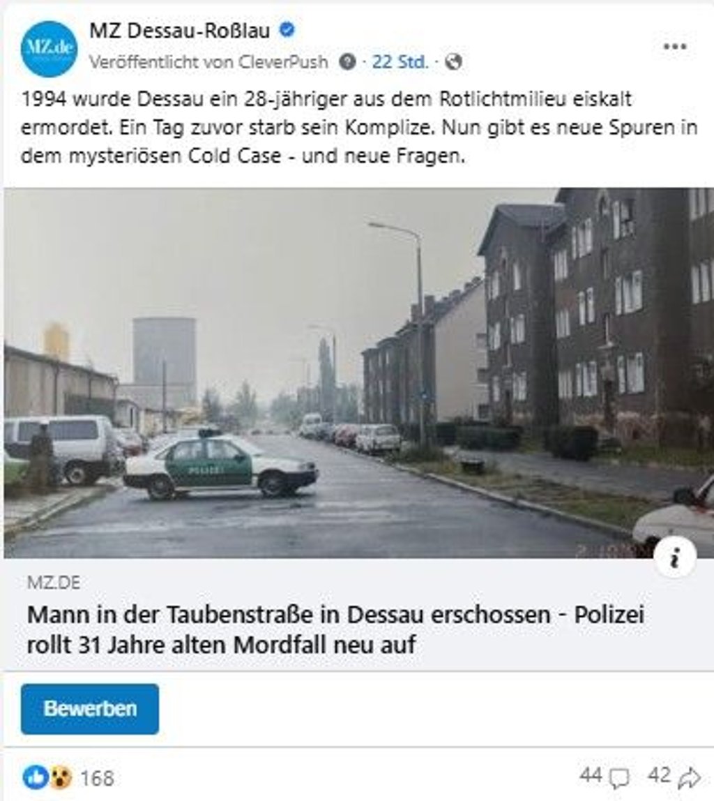 Der Facebook-Post zum Cold Case in der Dessauer Taubenstraße.