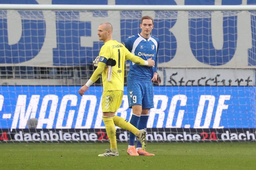 Dominik Reimann (l.) hat seinen Platz in der Startelf des 1. FC Magdeburg am Sonntag gegen Hertha BSC sicher, bei Maximilian Breunig (r.) sieht das anders aus.