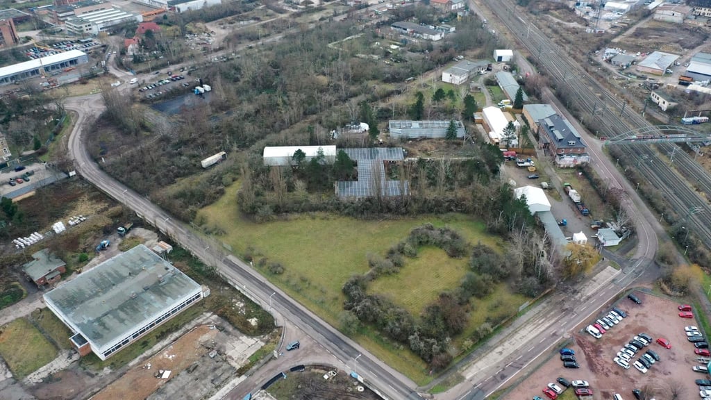 Das Orgacid-Gelände in Halle-Ammendorf aus der Vogelperspektive