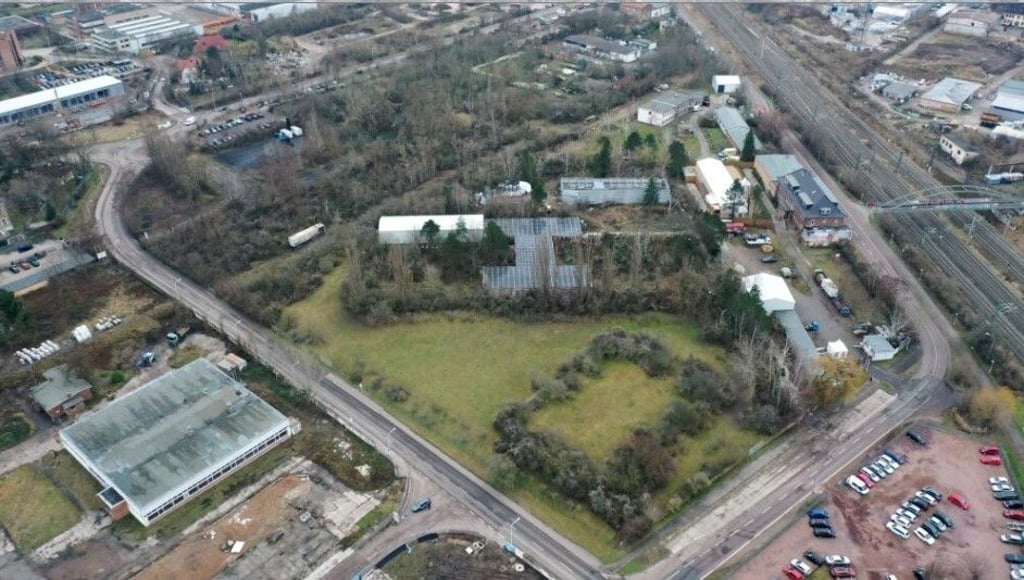 Das Orgacid-Gelände in Halle-Ammendorf aus der Vogelperspektive