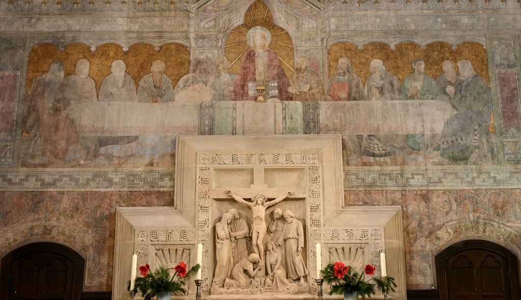 Die Wandmalerei wurde nach den Zweiten Weltkrieg übermalt.