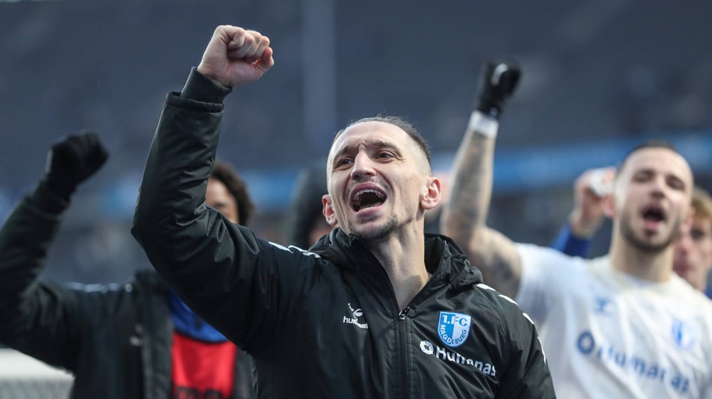 Baris Atik nach dem Sieg seines 1. FC Magdeburg gegen Hertha BSC am Sonntag.