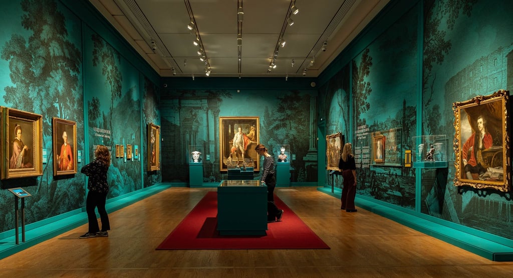 Die Ausstellung „The Grand Tour“ im Mauritshuis zeigt derzeit in einer Sonderausstellung Spitzenstücke aus den Kunstsammlungen von drei britischen Landhäusern, darunter auch das Portrait von Thomas William Coke (M).