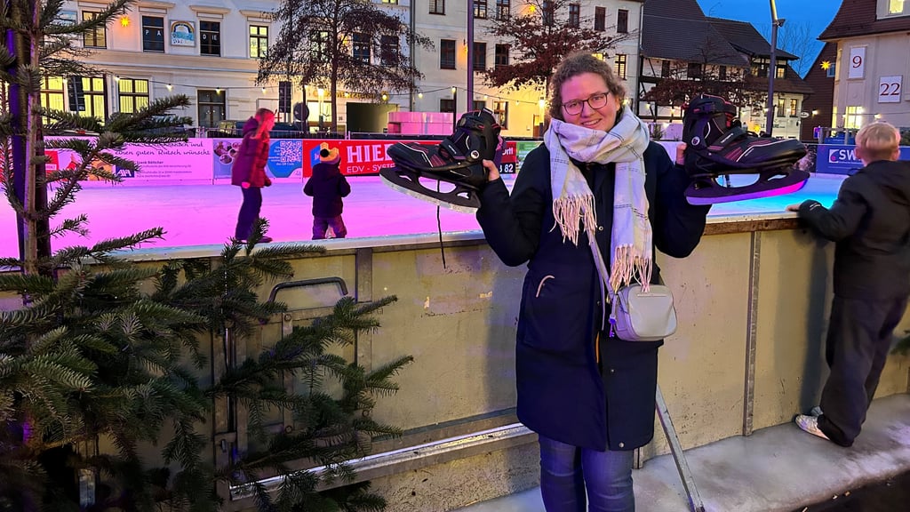 Sophie-Charlott Weiß im Volksstimme-Selbsttest: Was muss beim Eislaufen auf Haldensleber Sternenmarkt beachtet werden?