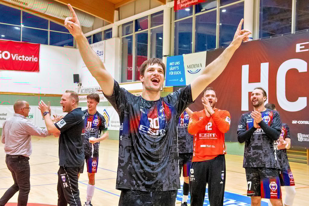 Wird sich  Marcel Popa morgen Abend in Plauen in Jubelpose von den HCB-Fans verabschieden? Der Kapitän bestreitet beim Einheit-Team sein letztes Punktspiel für die Burgenländer und legt eine Handball-Pause ein.