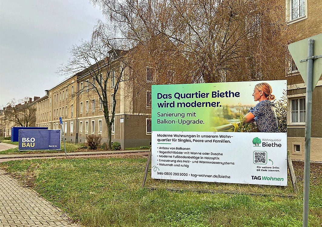 Wohnblock vor Modernisierung: „Wohnquartier Biethe“ in Roßlau wird weiter saniert - „TAG Wohnen“ investiert über zwei Millionen Euro