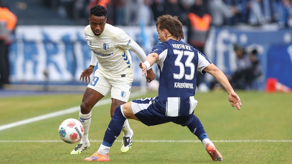 Lubambo Musonda (links) verlässt den 1. FC Magdeburg in der kommenden Woche für den Afrika-Cup.