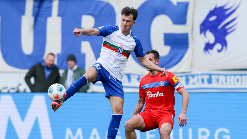 Noah Pesch glich für den 1. FC Magdeburg beim Spiel gegen Holstein Kiel aus.