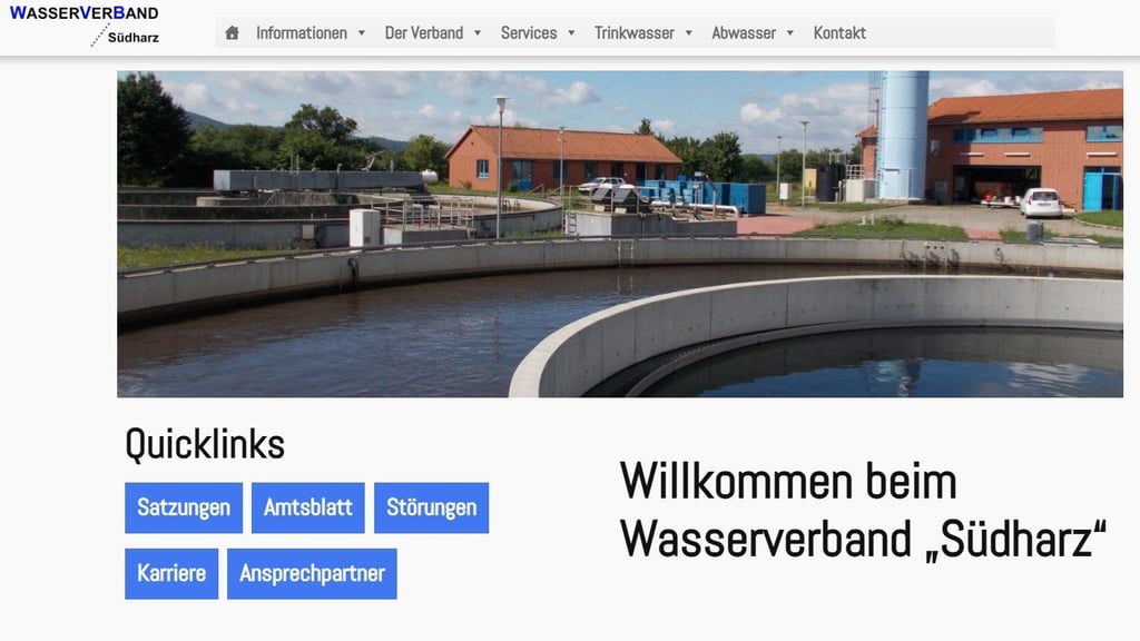 So sieht jetzt die Internetseite des Wasserverbands Südharz aus. 