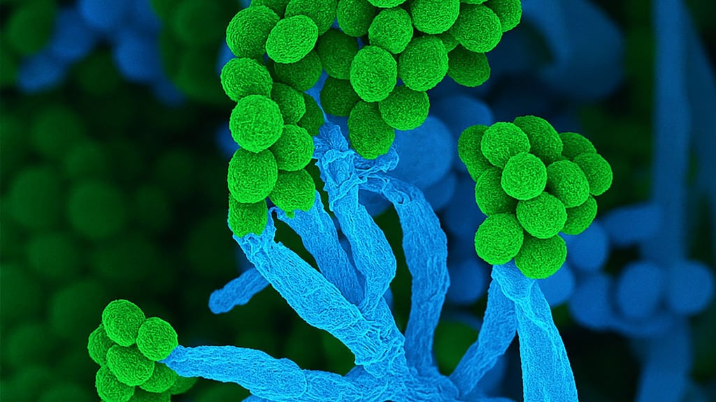 Penicillium bedeutet auf Lateinisch „kleiner Pinsel“, weil die Zellketten mit Sporen am Ende so ähnlich aussehen (Handout)