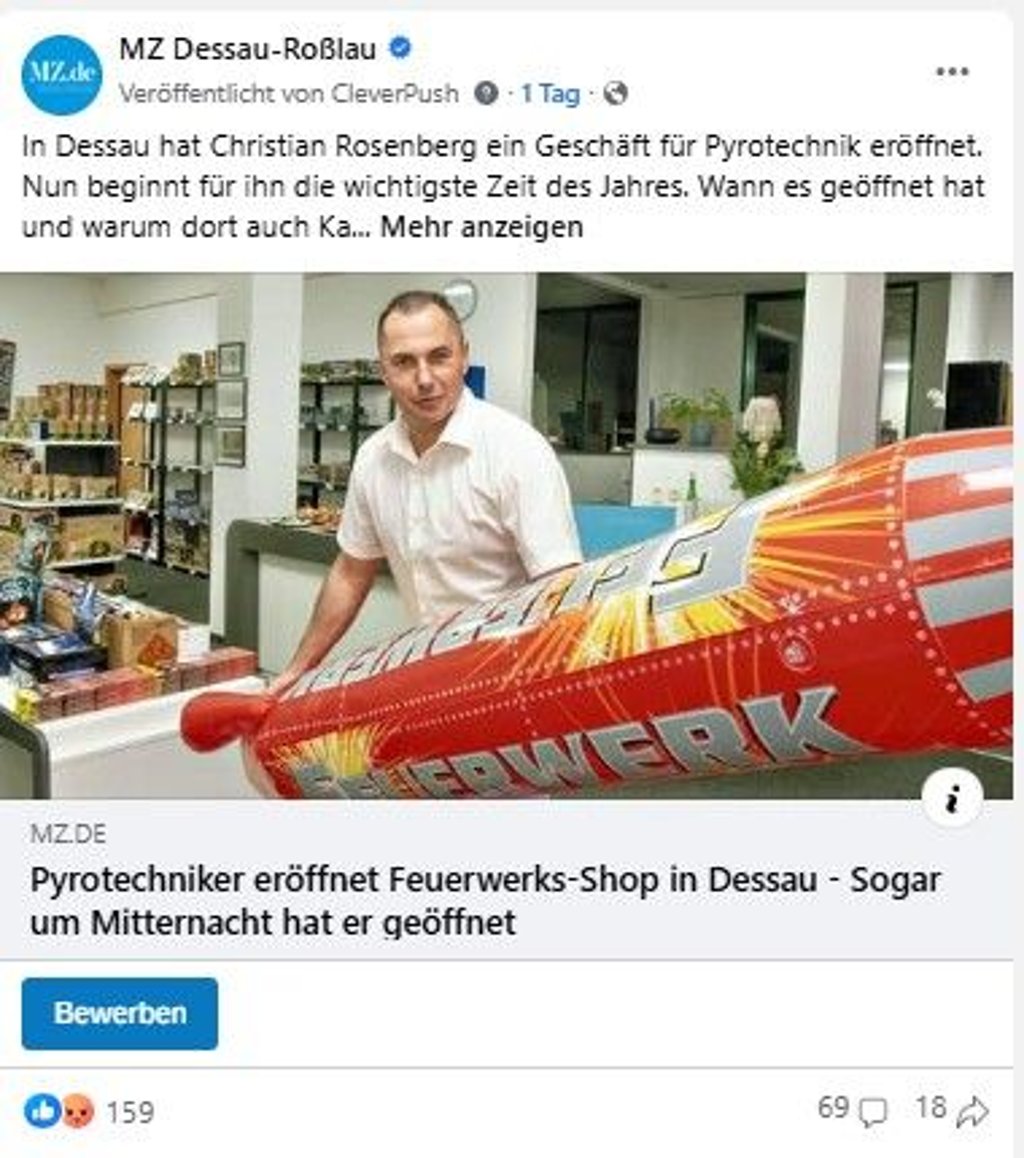 Der Facebook-Post zum Pyrotechnik-Artikel.
