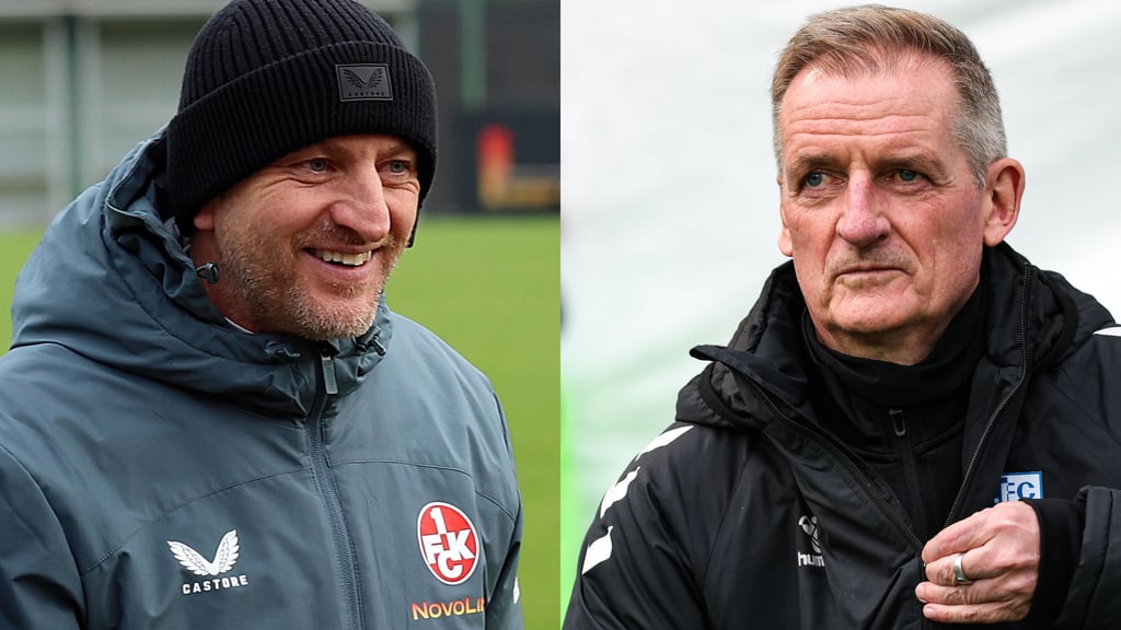 Torsten Lieberknecht, Cheftrainer vom 1. FC Kaiserslautern, und Petrik Sander, Coach vom 1. FC Magdeburg.