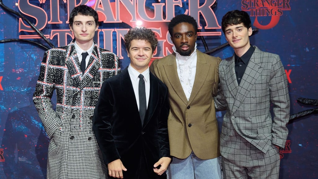 Die Stars von „Stranger Things“ - Finn Wolfhard (l-r), Gaten Matarazzo, Caleb McLaughlin und Noah Schnapp - lieben die Musik der 80er Jahre. Aber einen Song haben sie zu oft gehört.