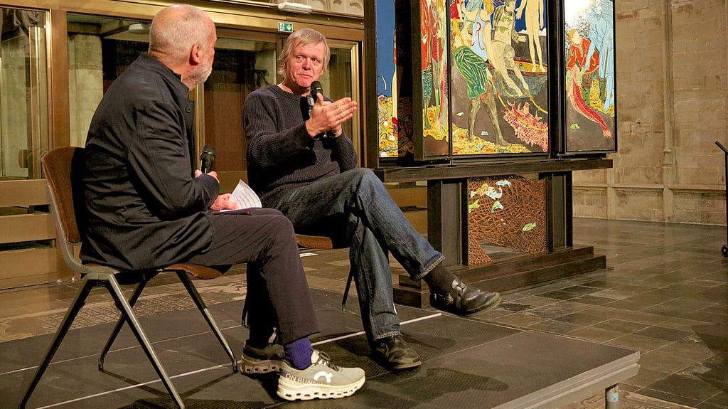 Moritz Götze (rechts) im Gespräch mit dem Galeristen Bert de Leenheer