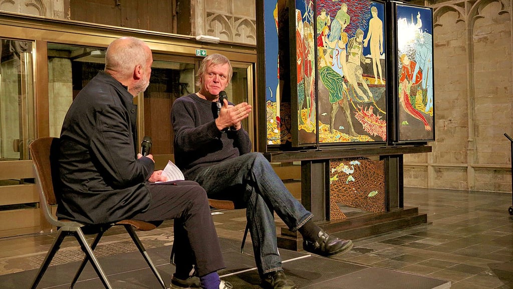 Moritz Götze (rechts) im Gespräch mit dem Galeristen Bert de Leenheer